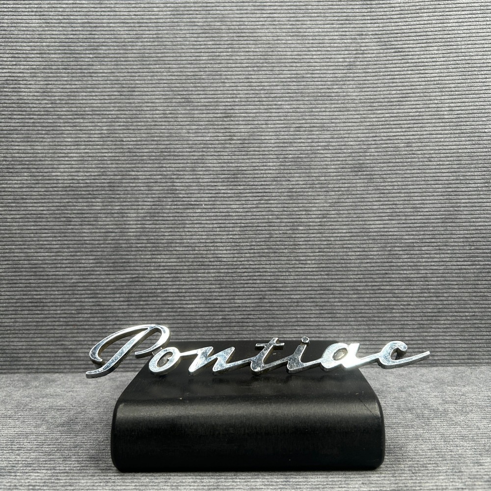 Vintage Pontiac Script Emblem Chrome Vintage Metal Car Badge Logo Made In USA